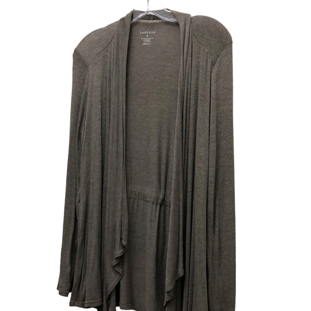 Van Heusen Long Sleeve Open Front Asymmetric Hem Cardigan Women's Size M Tan